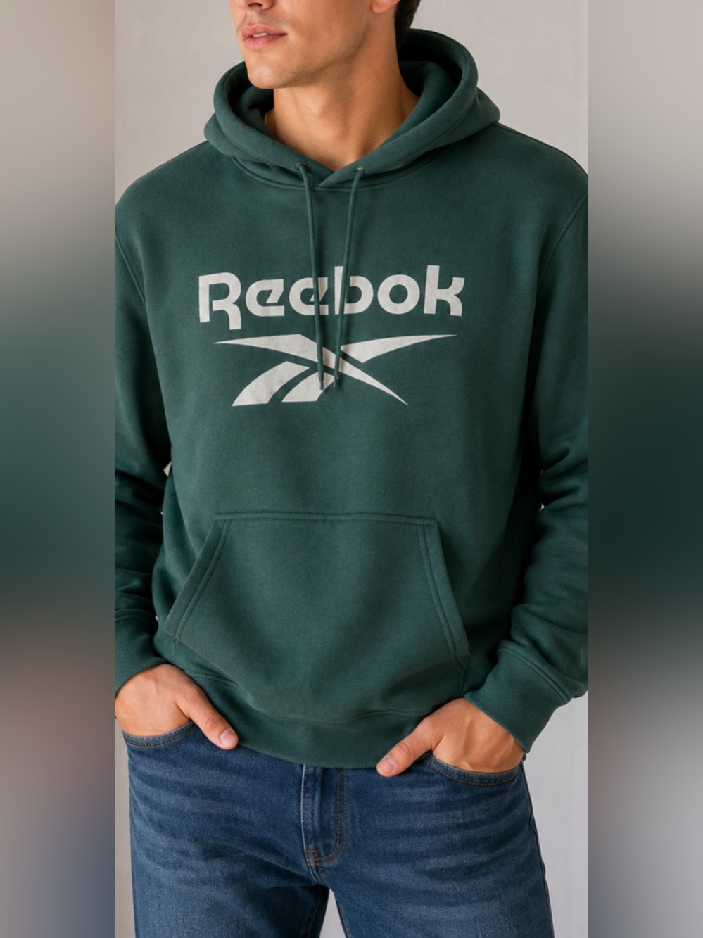Reebok Logo Pullover Hoodie Dark Teal Green men M